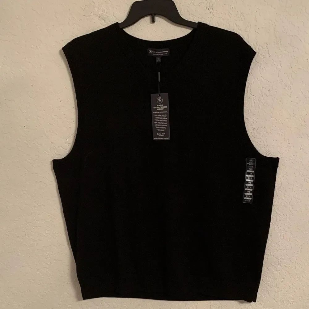 NWT Hart Schaffner Marx Black Extra Fine Merino Wool Men’s Vest Size 2X B